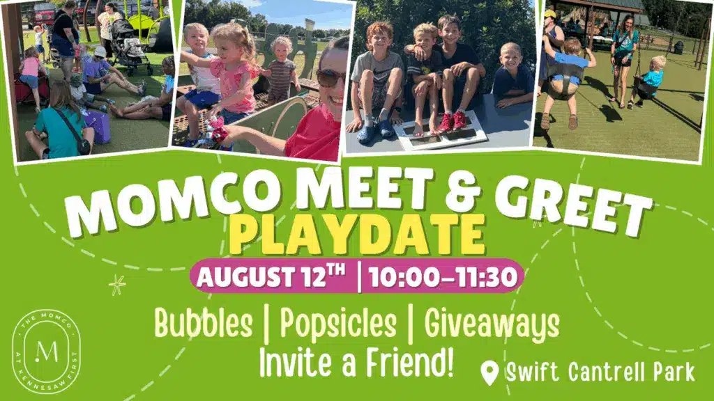 Moms and children enjoying the MomCo Meet & Greet Kennesaw playdate at Swift Cantrell Park