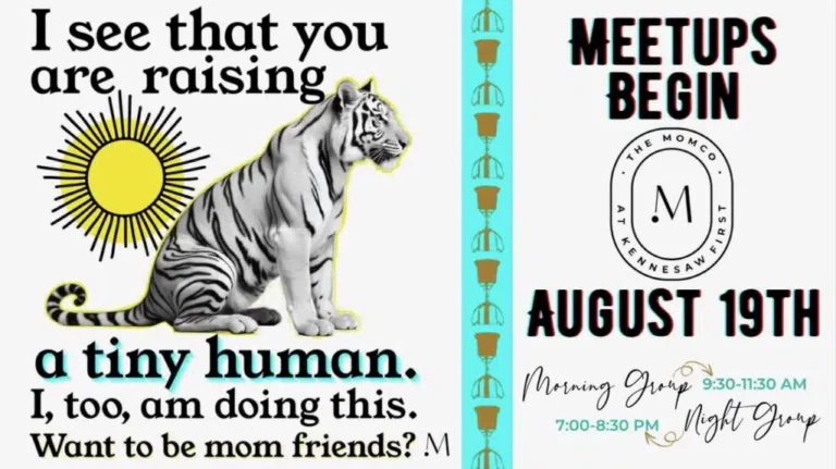 Moms gathering for the MomCo Morning Meetup Kennesaw kickoff at Kennesaw First Church